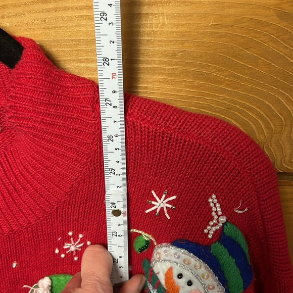 Tiara International Womens Vintage Christmas Sweater cardigan snowman ugly 18/20 - Picture 3 of 9